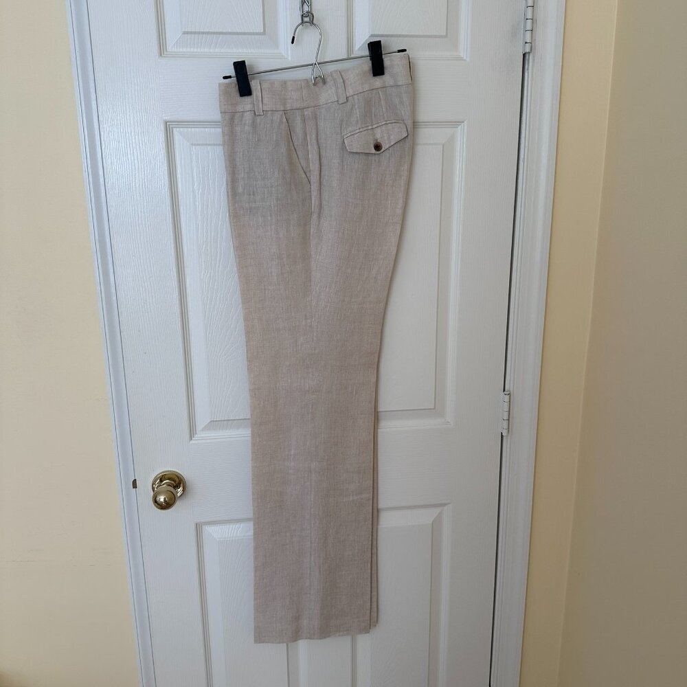 6 TALL J Crew Pale Taupe-Tan Mini-Herringbone Linen Trousers